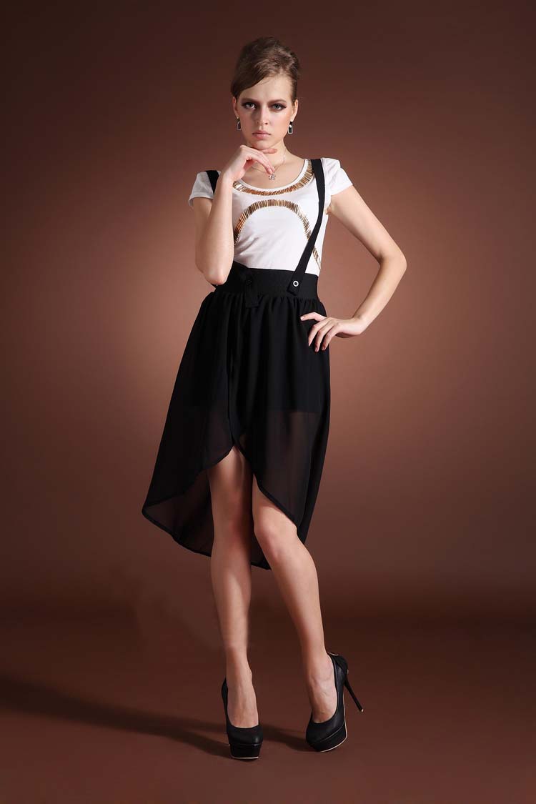 欧美大牌百褶雪纺背带开叉长裙高腰裙连衣裙女装夏 d1071