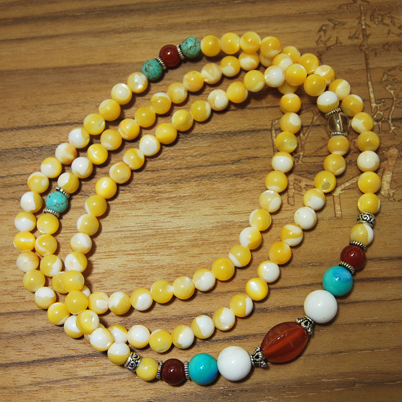 厂家供应批发122颗马蹄螺藏式佛珠首饰手环 直径6mm 四圈串珠手链