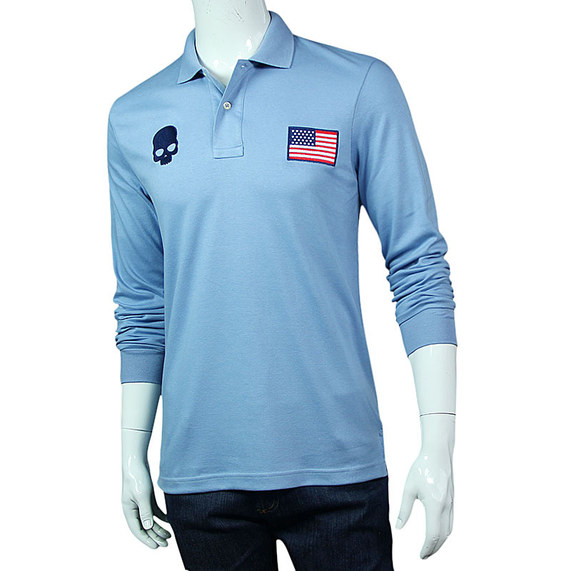 hydrogen爱者俊2013新款男装翻领骷髅头绣花长袖t恤7685