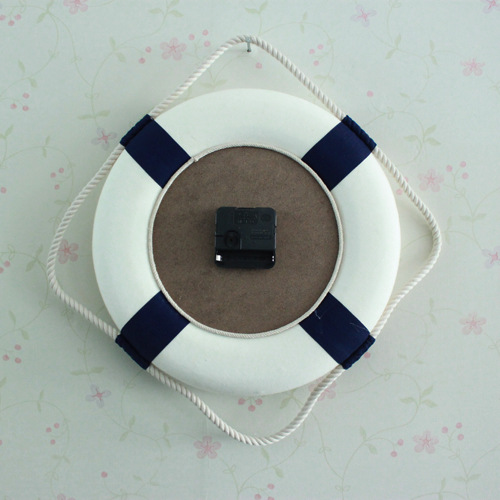 地中海风格 个性救生圈挂钟 卧室客厅创意时尚装饰钟表 红色蓝色