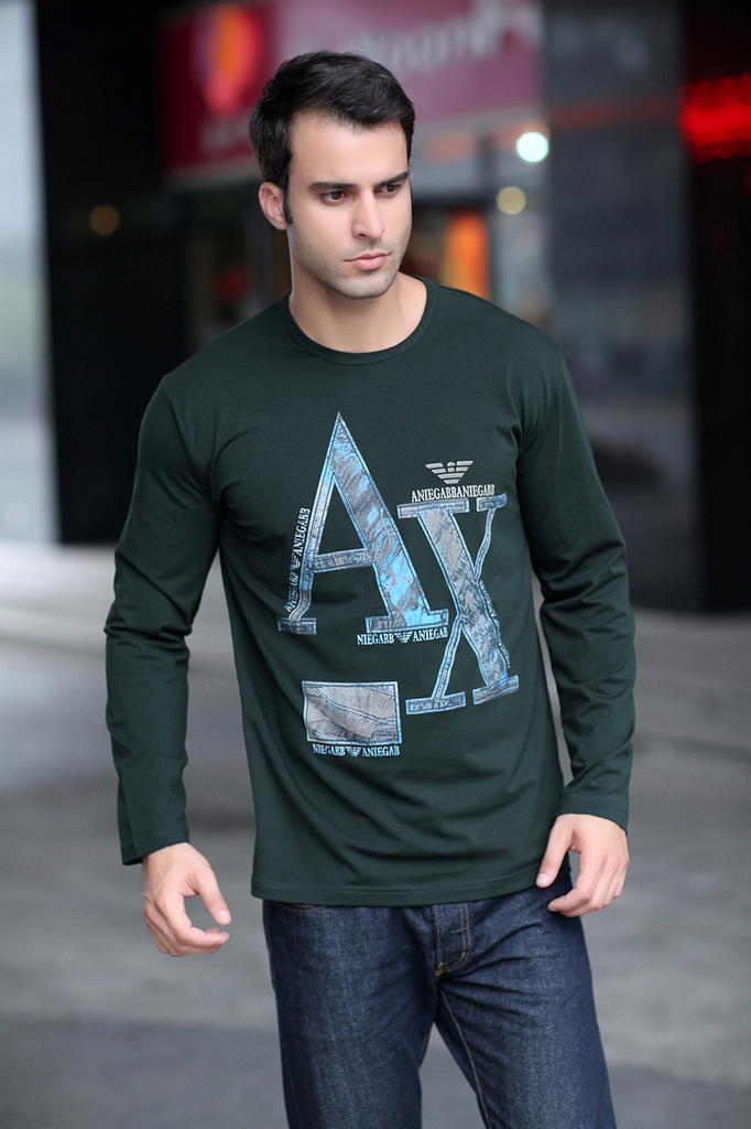 品牌阿玛尼男士长袖t恤 2013新款时尚休闲潮男纯棉圆领体恤衫