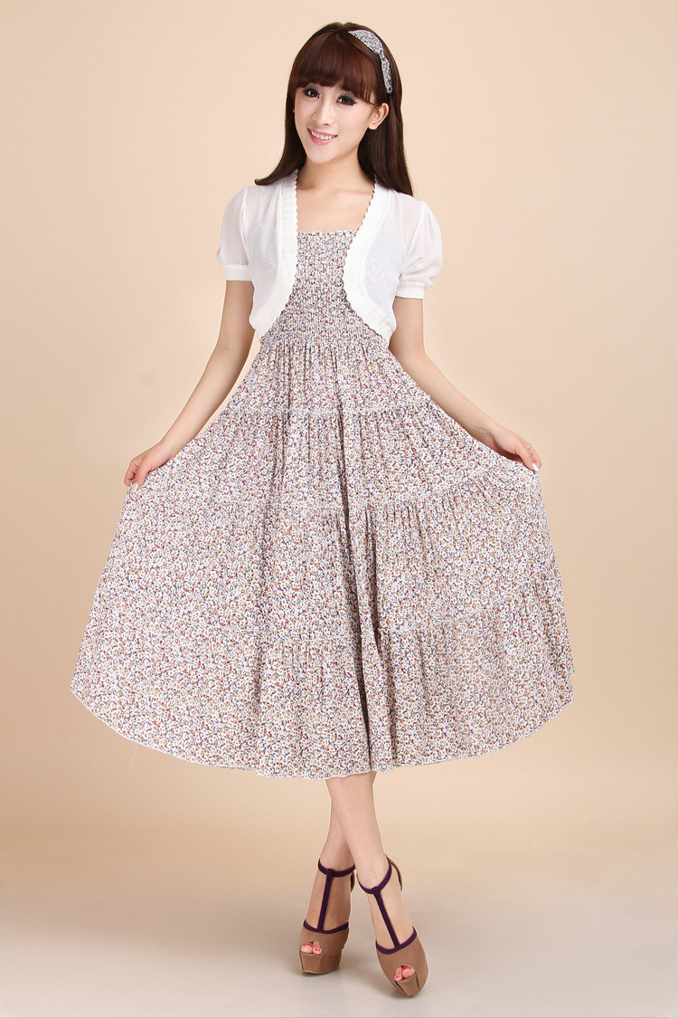 夏季新品波西米亚碎花长裙沙滩裙纯棉休闲吊带连衣裙代理批发混