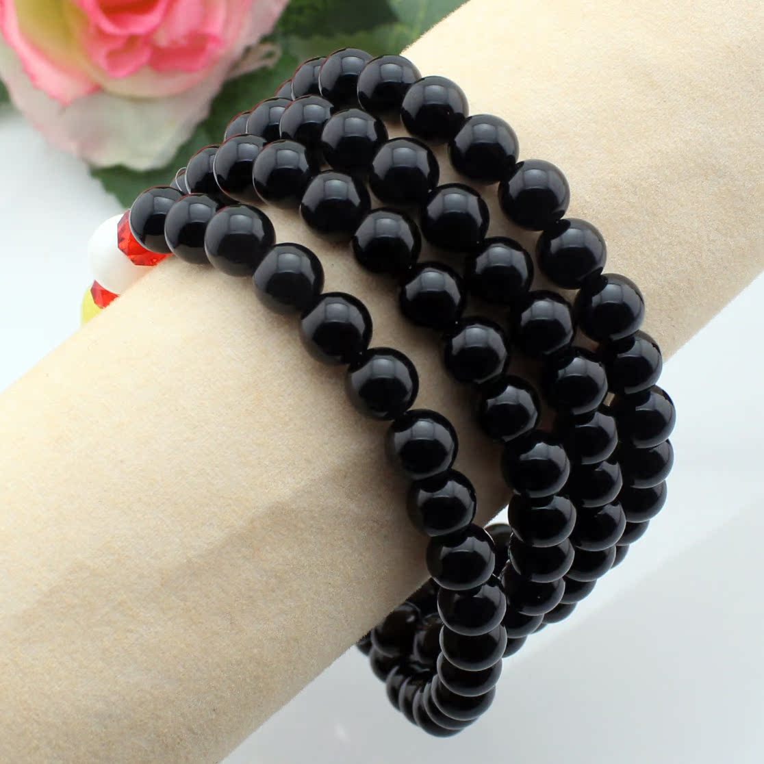 新款天然 黑玛瑙 108颗珠手链 diy纯手工手链 时尚手链批发