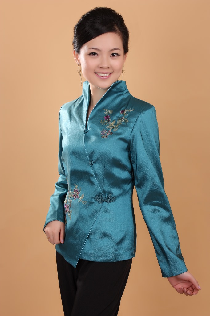 唐装 女士上衣 绣花气质型改良中式服装外套 2202宝绿色