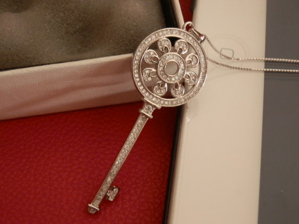 新货tffi11专柜同款925纯银花瓣钥匙项链微镶满钻