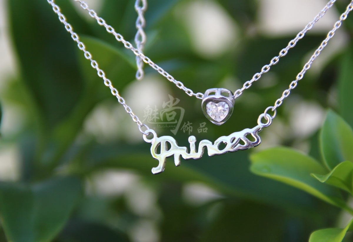 公主princess项链 心形镶钻 镀白金 韩国饰品批发 厂家直销 包邮