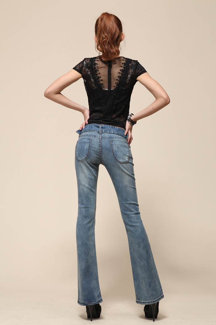 高品质女装牛仔裤微喇裤韩版修身收腰显瘦提臀喇叭裤潮女中腰长裤