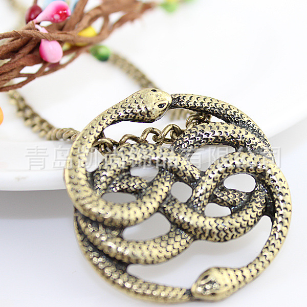 出厂价销售厂家推荐欧美正版项饰货源批发复古双蛇缠绵合金项链