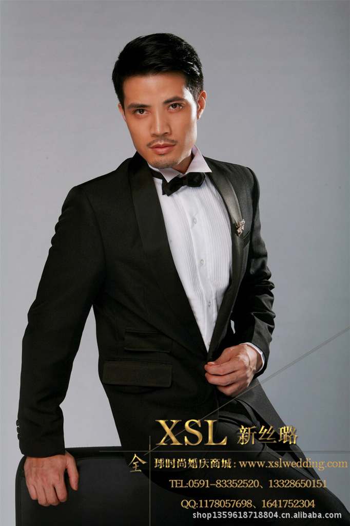 黑色高档出口男士礼服新郎欧式西服 中山装演出服 摄影服装