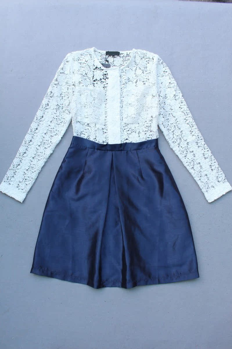 外贸服装欧美女装店原单尾货批发 水溶花 化纤收腰显瘦时尚连衣裙