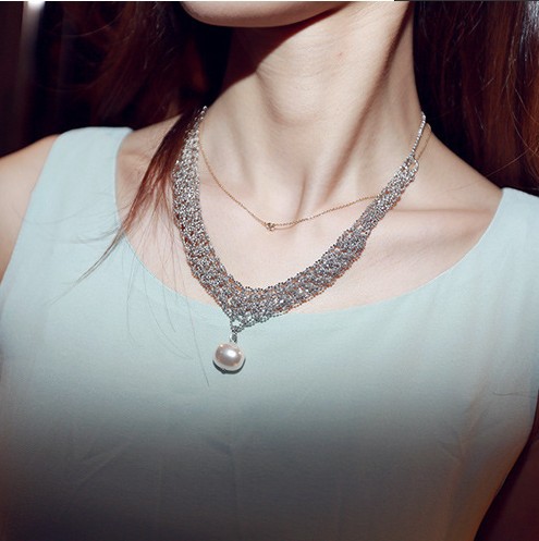 店主超爱自留 超美气质水滴珍珠银色项链 银色细珠一颗珍珠项链