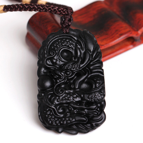 正品开光天然砭石龙牌吊坠 精致雕工 水晶吊坠招财辟邪防小人