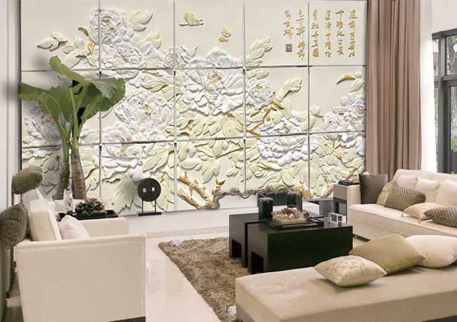 工艺背景墙-富贵牡丹(彩绘)