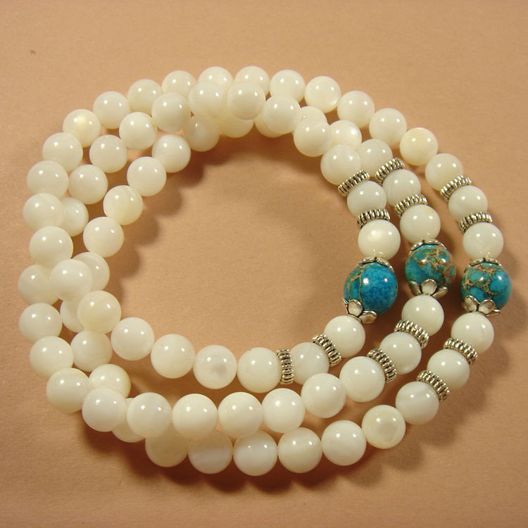 晶壹天然水晶时尚天然银丝砗磲配帝王石藏银3圈手链