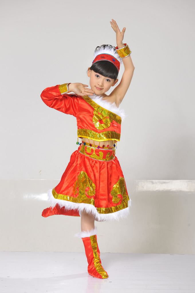 儿童蒙古服女童演出服装表演服舞蹈服少儿民族舞服装图片_6