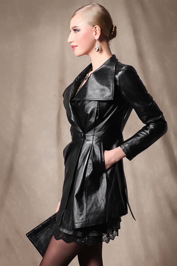 sju 2013新款品牌女式皮衣外套 欧美女装长款时尚修身真皮皮衣