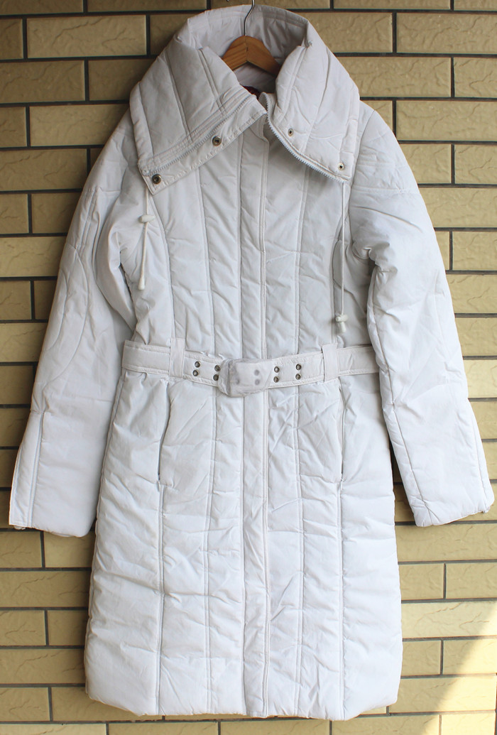 外贸原单秋冬女装白色中长款厚实棉衣棉服大衣