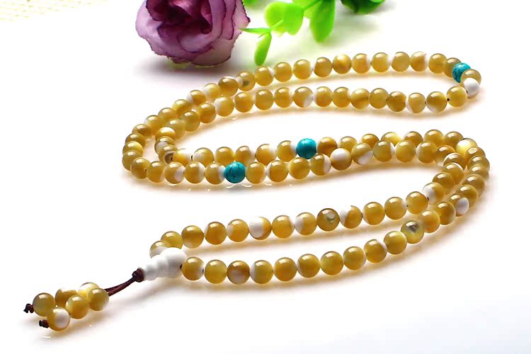 【天然水晶批发 天然马蹄贝108佛珠 念珠多层手链批发