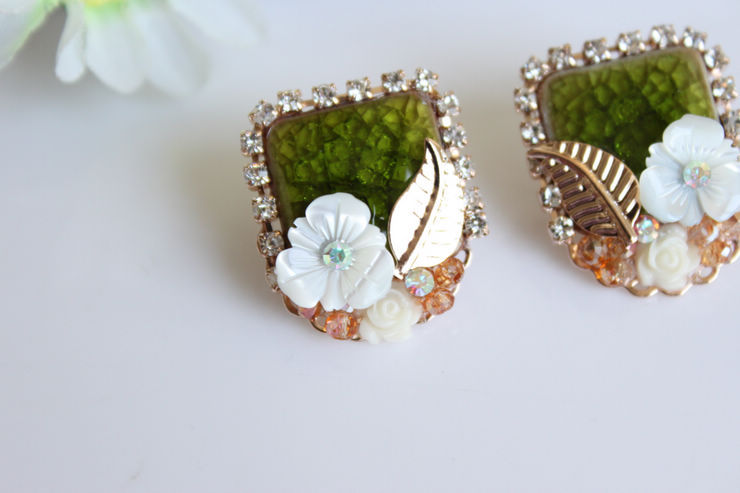 欧美 韩国韩版进口正品 高品质复古精致彩贝花朵耳钉ed63 批发