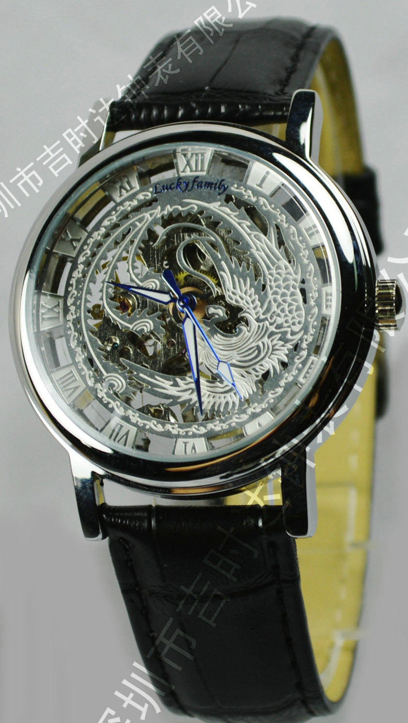 优质浮雕龙凤表,龙凤机械表,祥龙吉凤机械表 /真皮带,银色图片_10