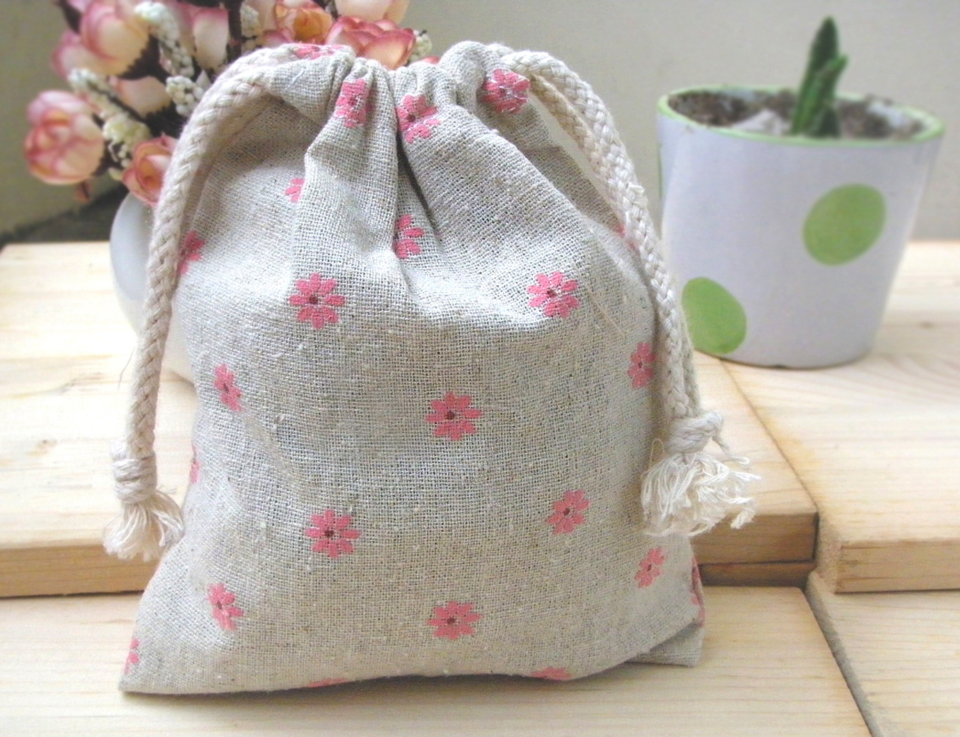 礼物袋 手机布袋 小清新麻布 抽绳束口袋 碎花小号-麻布袋尽在阿