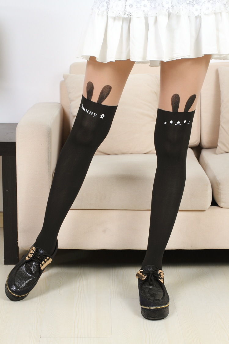 日本原宿假过膝袜假拼接丝袜兔假纹身刺青假高筒连裤袜子批发