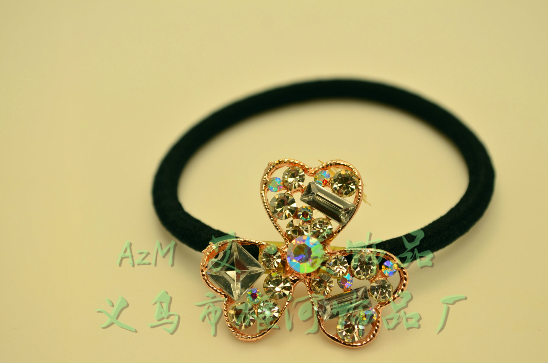 韩国正品发圈头绳 韩版水晶点钻三叶草图案头花 牛皮筋头圈发饰