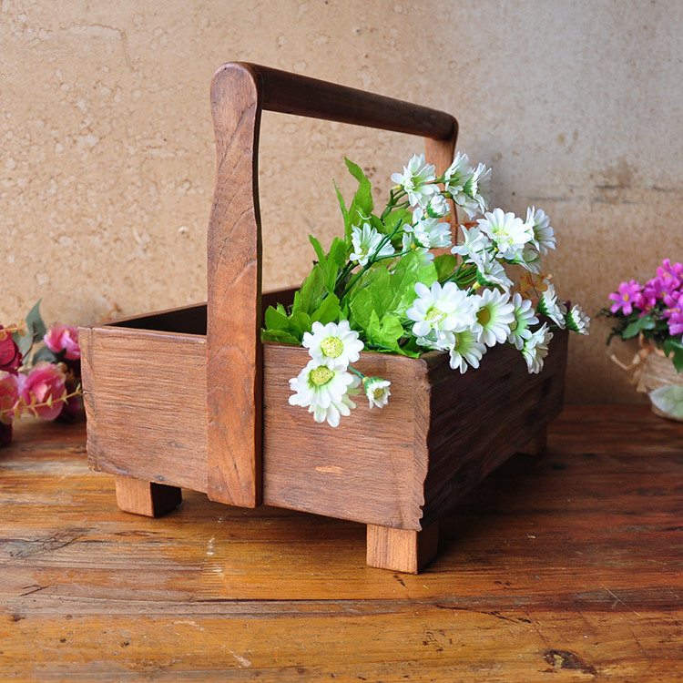 泰国家居工艺 实木自然风 创意复古实木果篮 1188