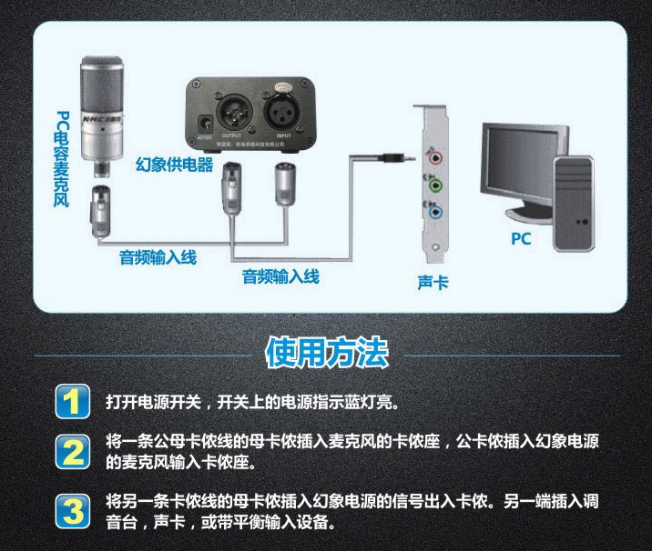 供应 全胜 ts-m100电容麦克风48v幻象电源