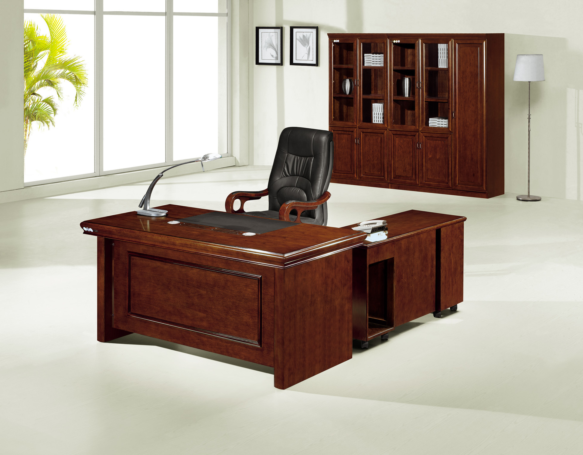 3.2米胡桃木皮总裁台老板桌老总台mb-163