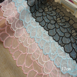 diy辅料 蕾丝单边 蓝色 网底 刺绣花边 17cm 120元/kg