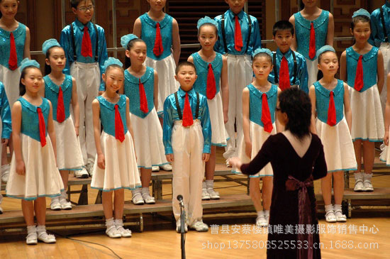 兒童表演服大合唱服裝演出服小學生中學生朗誦服舞臺藍色