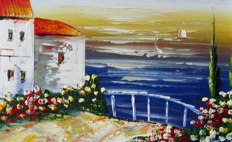 带外框纯手绘油画批发,花园风景油画,装饰画客厅挂画支持网店加盟