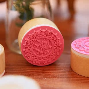 韩国文具 批发 dress up圆形木头印章6款 花纹印章