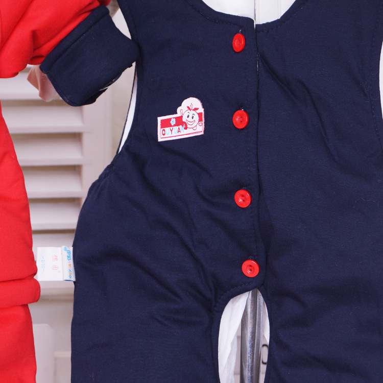 2013偶园宝宝装/婴幼儿带脚夹棉棉衣三件套/偏襟无领纯棉套装059