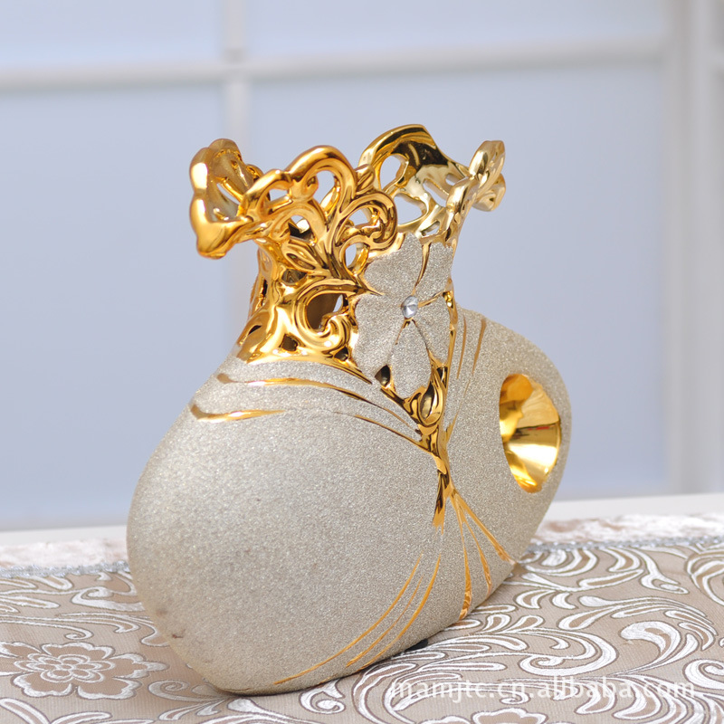 高档镂空雕刻镀金磨砂花瓶 家居装饰工艺品 装饰品摆设 新婚礼品