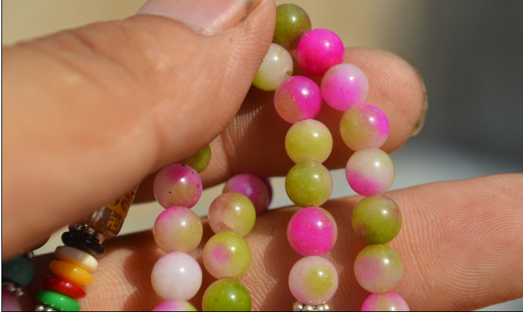 西瓜石手链西瓜玉佛珠108颗 妖艳颜色 美容养颜 凝聚财富