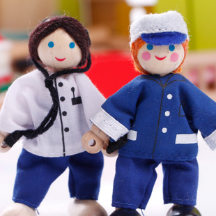 可爱过家家玩偶一家人情景娃娃木质人偶关节手脚可动造型多变单个