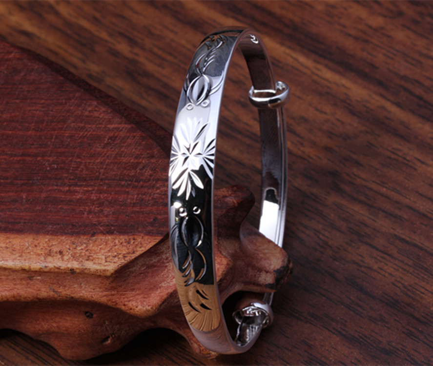 推拉活口车花鲤鱼手镯 手环 环保铜镀银镀银 纯银手镯首饰批发