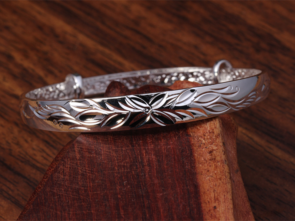 推拉活口车花 手镯 手环 环保铜镀银镀白金 银 纯银手镯首饰批发