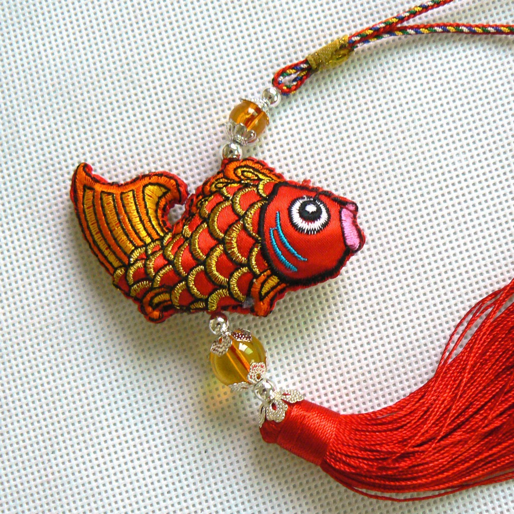 民族风刺绣汽车挂件 传统刺绣连年有余 祈