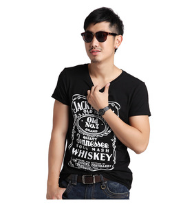 【工厂直销】短袖t恤 圆领杰克丹尼印花短t 男士短t圆领