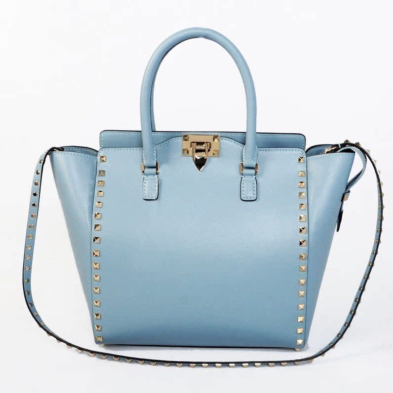 华伦天奴铆钉包纳帕真皮手提包 牛皮手提欧美朋克时尚铆钉包批发