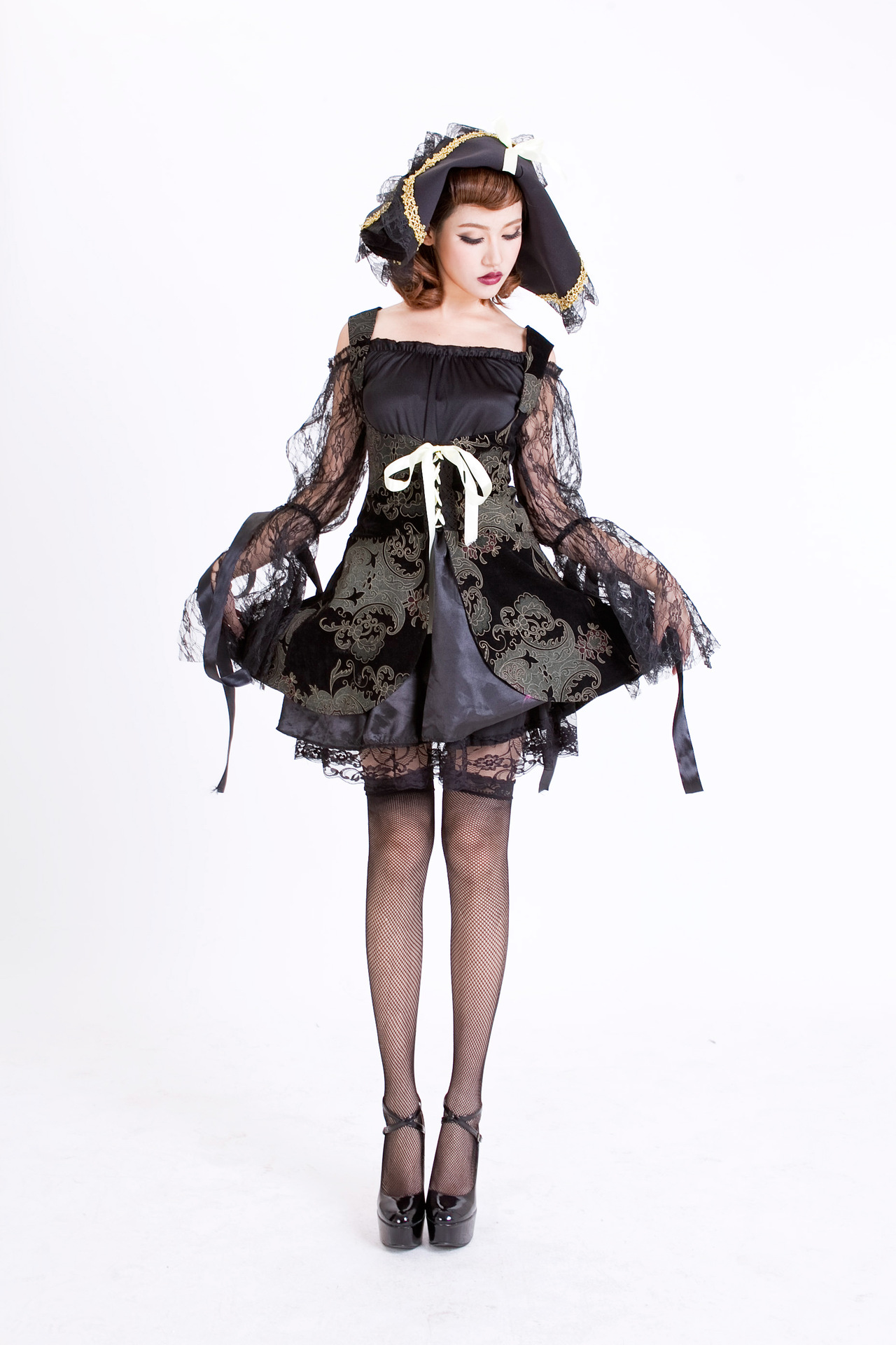 3295万圣节服装女装cos吸血鬼服装蕾丝花边恶魔女王装演出服批发