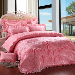 特价 大红色婚庆床上用品l蕾丝绣花贡缎提花7件套多件套 厂家直销