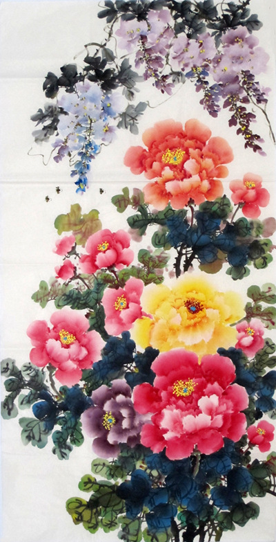 四尺竖幅紫藤牡丹国画wm12  特别提示:如果您是第一次购买国画作品,对