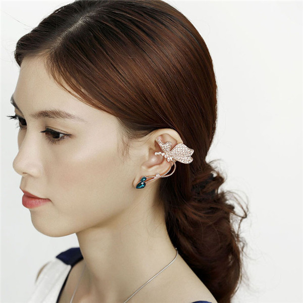 供应满钻水晶蝴蝶耳挂耳扣 非主流个性耳钉耳夹 朋克夜店耳环耳饰