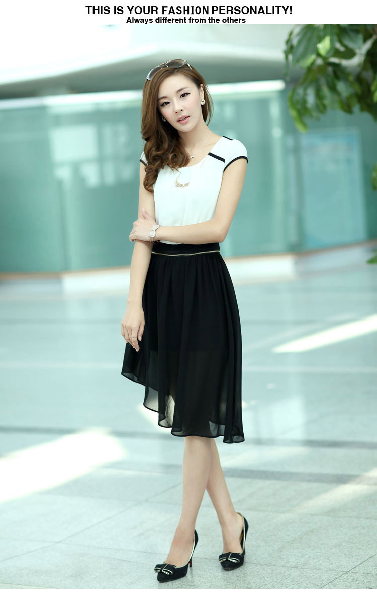 女夏装新款女装修身雪纺连衣裙 短袖夏季韩版腰拉链二用裙子 批发