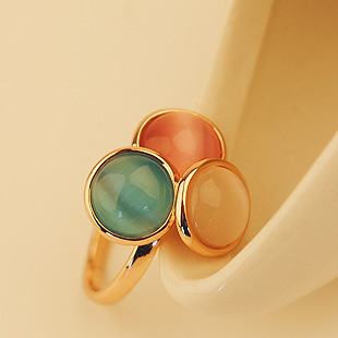 30301 外贸饰品 韩国饰品 新款 三色花朵猫眼石戒指(可开口)