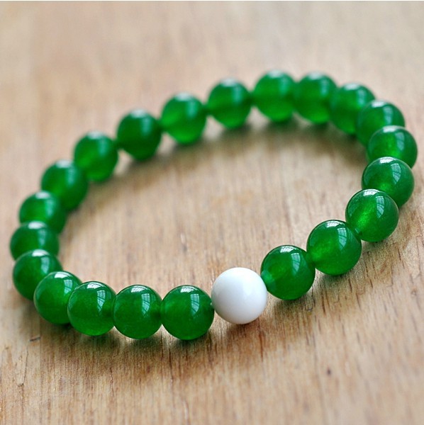 东海水晶 天然 绿玉髓10mm手链 昆仑玉 油青绿色 气质女款手链